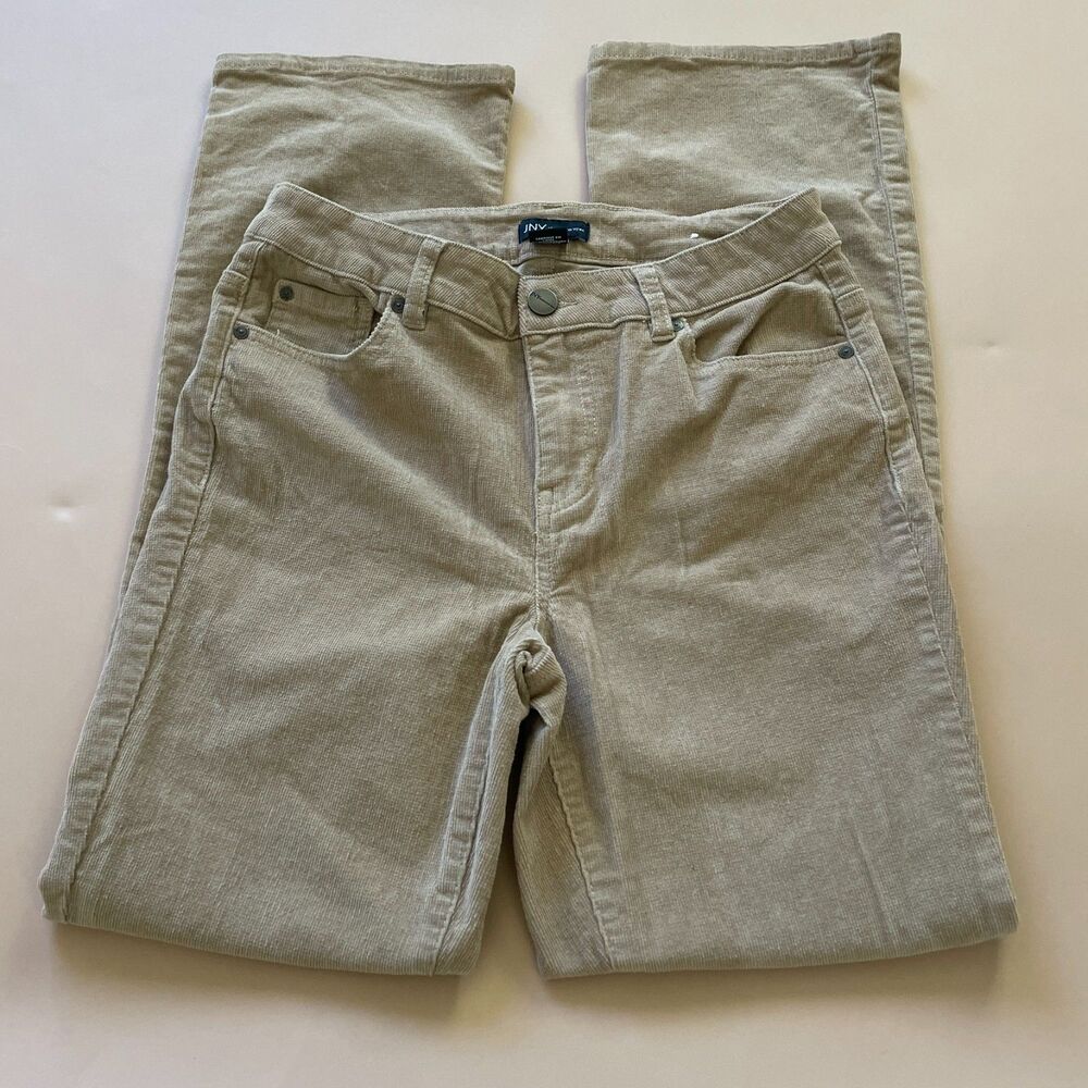 JNY Jones New York Corduroy Pants Womens 10 Tan Straight Leg Stretch Beige